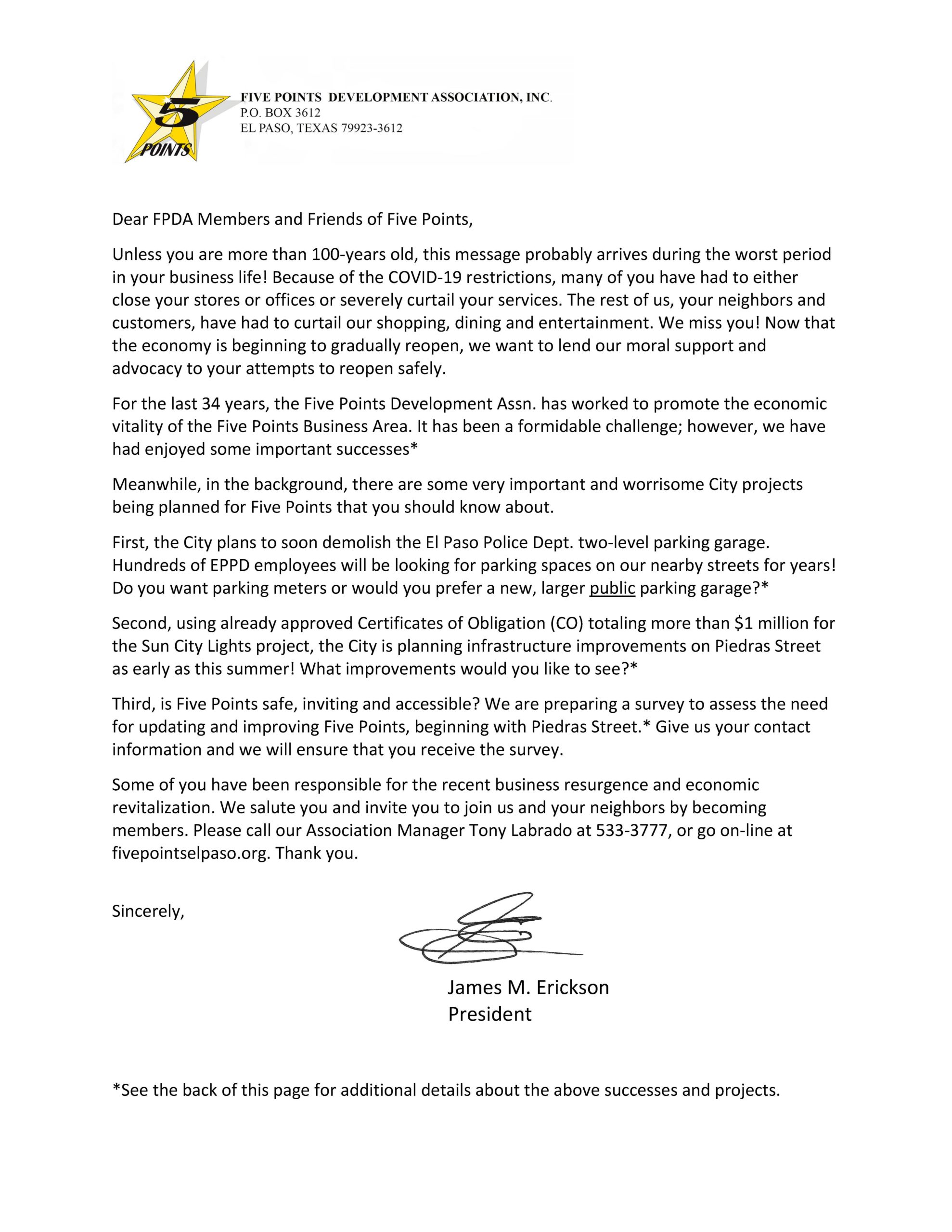 Letter from our Association President